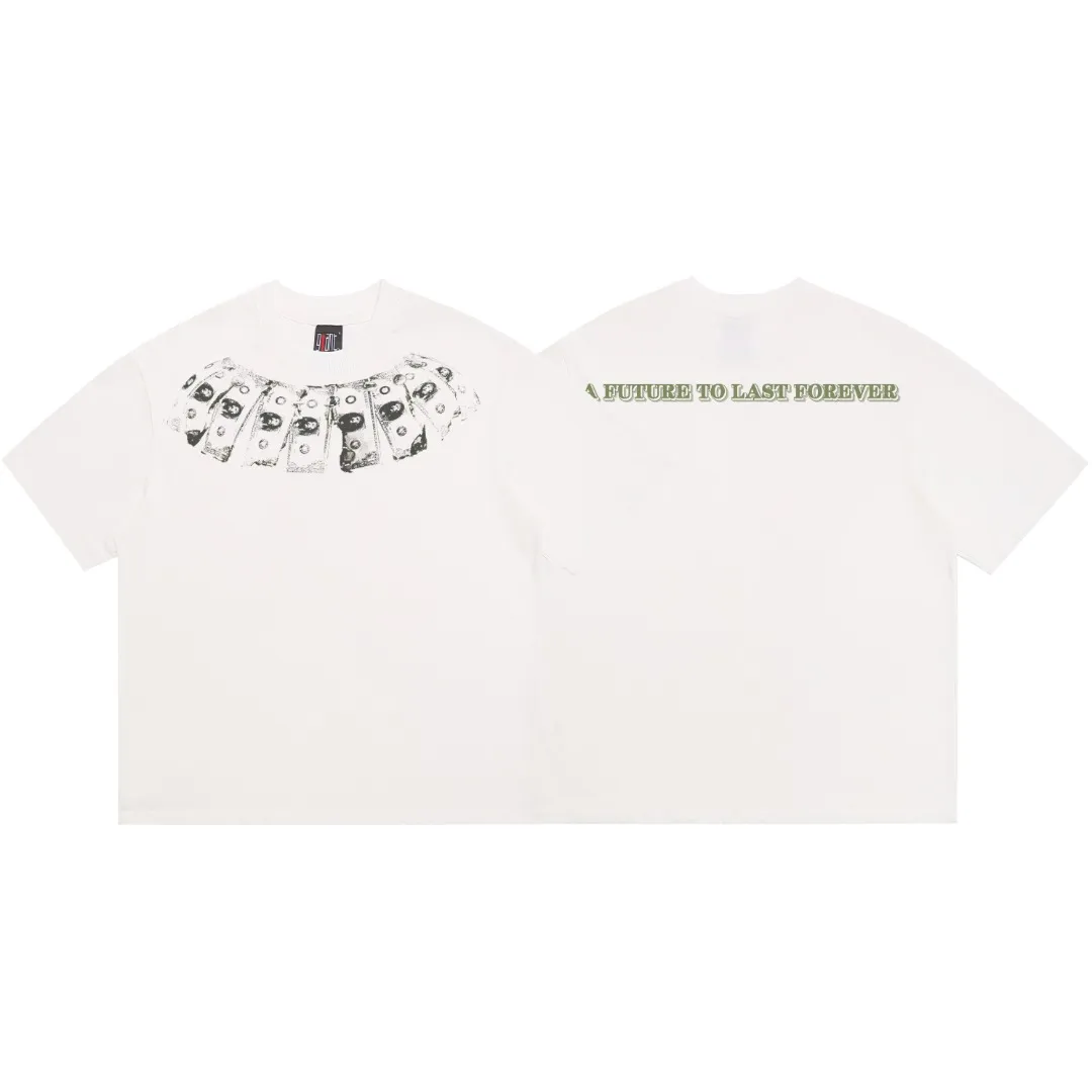 Saint Michael MONEY US Dollar Necklace TEE Printed Distressed Retro Vintage Loose Short-Sleeved T-shirt Digital white ink direct injection, the fabric is breathable and the pattern is three-dimensional and clear. Fabric: Double yarn 240g Style number: S921 Size: S-M-L-XL Color: White Price: P110
